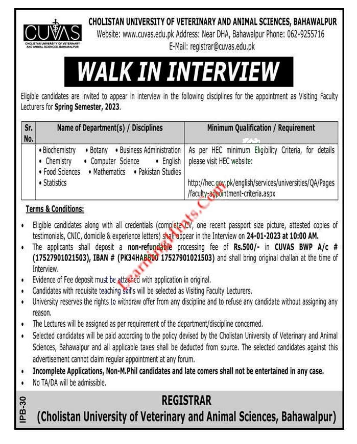 Jobs in Cholistan University of Veterinary & Animal Sciences Jobs in Cholistan University of Veterinary & Animal Sciences