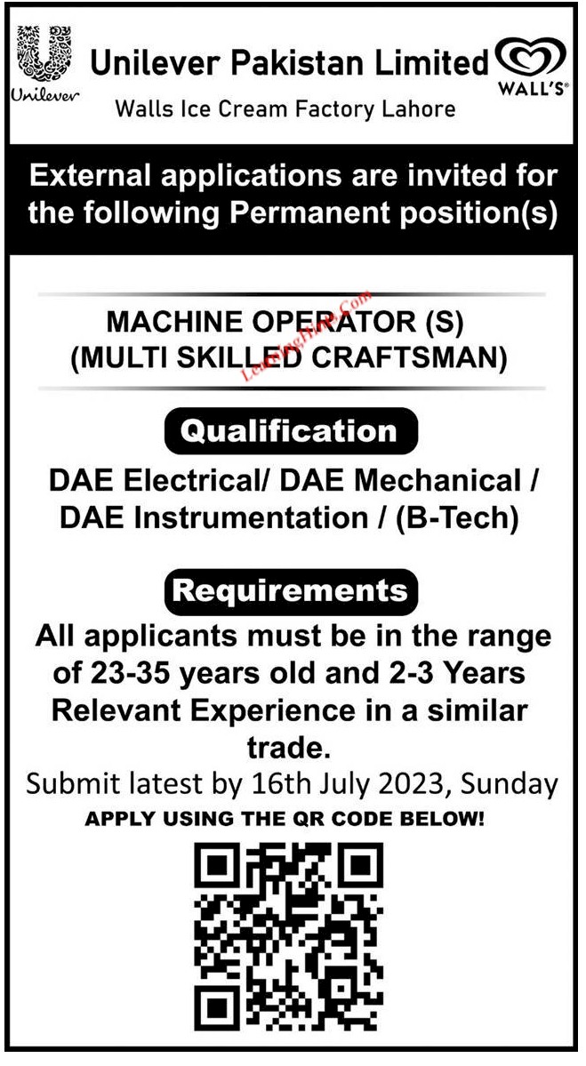 Jobs in Unilever Pakistan Limited Walls Ice Cream Factory Lahore