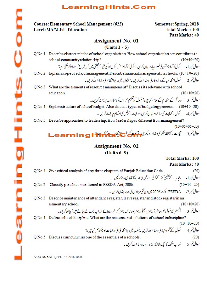 AIOU exam Paper